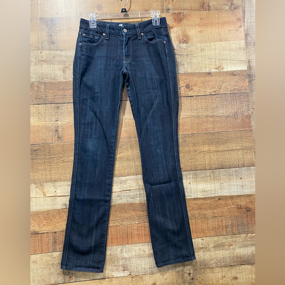 7 For All Mankind Kate Dark Indigo Straight Leg Tall Jeans Size 27 Long